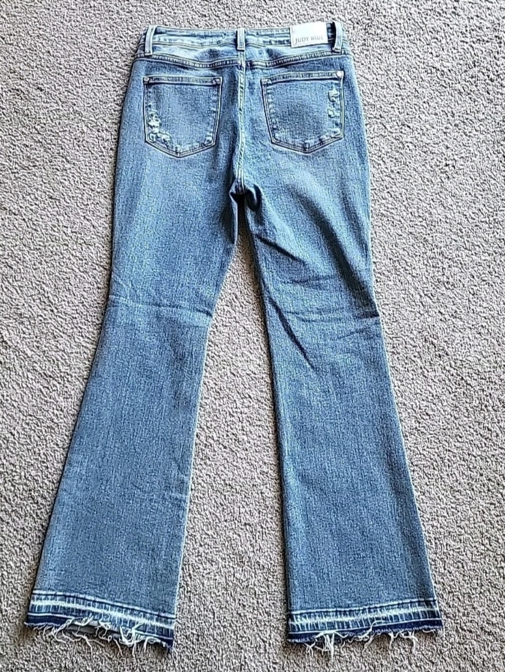 Judy Blue Jeans Womens 7/28 Blue Denim Bootcut Distressed Stretch Raw Hem Fray - Picture 4 of 13
